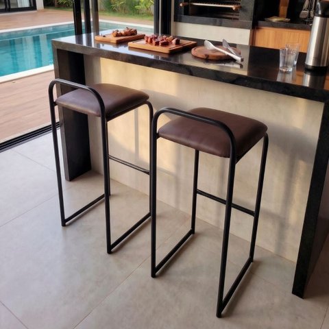 Kit 2 Banquetas Gourmet Bancada Americana Estru Preta Mila:Marrom