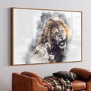 Ver imagem 1 de Quadro Decorativo Leões Selvagens em Moldura Caixa Tacolado Moldura Trad 1cm Madeira Escura com Vidr