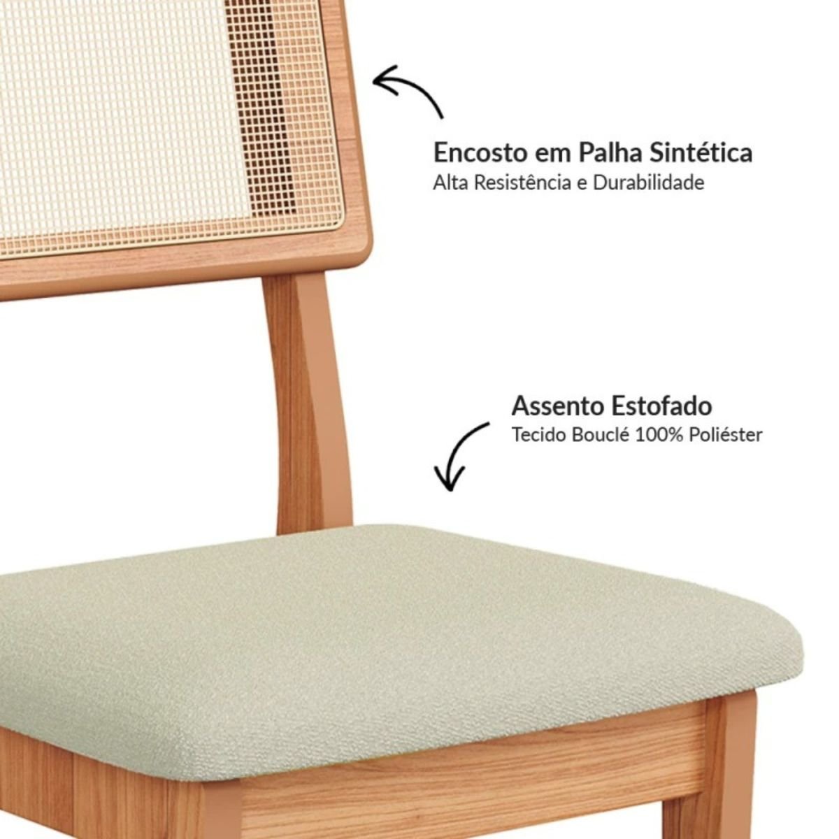 Kit 6 Cadeira Estofada com Encosto de Tela Mdf Freijó Césare Escuro - 3