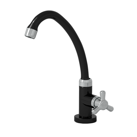 Torneira Cozinha de Mesa Bica Alta Móvel Linha Vienna Abs Bitola 1/2'' Cor Preto e Cromado Durín