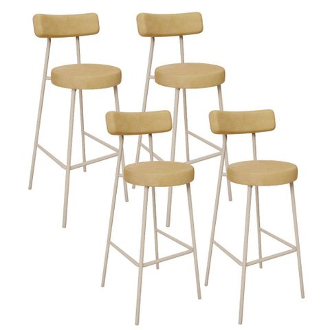 Kit 04 Banquetas Alta Bar Cozinha Sala de Jantar Aço Milão Arena L02 Couríssimo Fendi - Lyam Decor