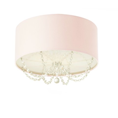Luminária Plafon Princesa com Cristais 40x15 Cilíndrica Cor: Rosa