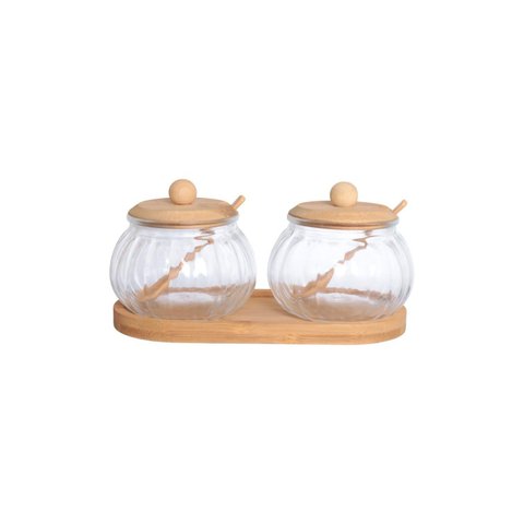 Saleiro e Açucareiro de Vidro com Suporte e Tampa de Bambu Doraine 230ml Hauskraft