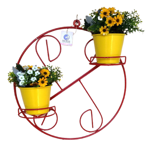 Suporte Ferro Plantas Redondo Colonial 2 Vasos Vermelho