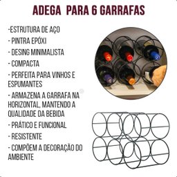 Adega de Vinho de Mesa Porta 6 Garrafas Empilhável de Aço - 4