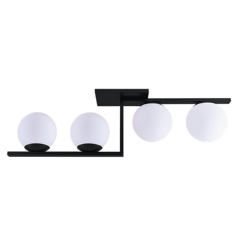 Plafon Assimétrico Industrial com Globo Leitoso Fosco Havana 04 Lâmpadas E27: Preto