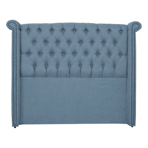 Cabeceira Estofada Sienna para Cama Box Queen 160 cm Linho Azul