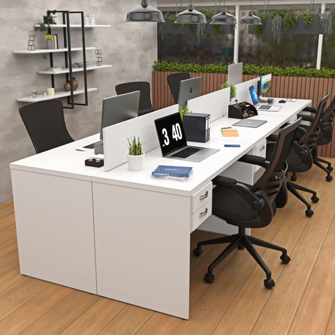 Estação de Trabalho Mesas 120x60cm 6 Lugares C/gav Netmobil	 - Branco