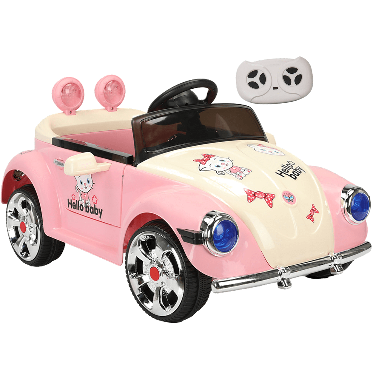 Carro Eletrico Bang Toys Fusca Rosa Hello Baby 12v Controle - 1