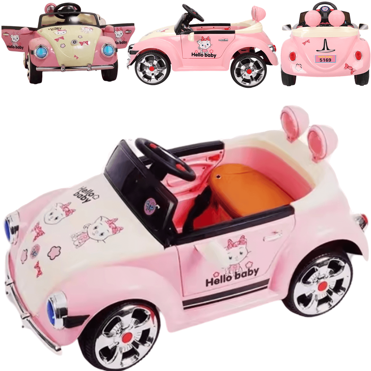 Carro Eletrico Bang Toys Fusca Rosa Hello Baby 12v Controle - 3