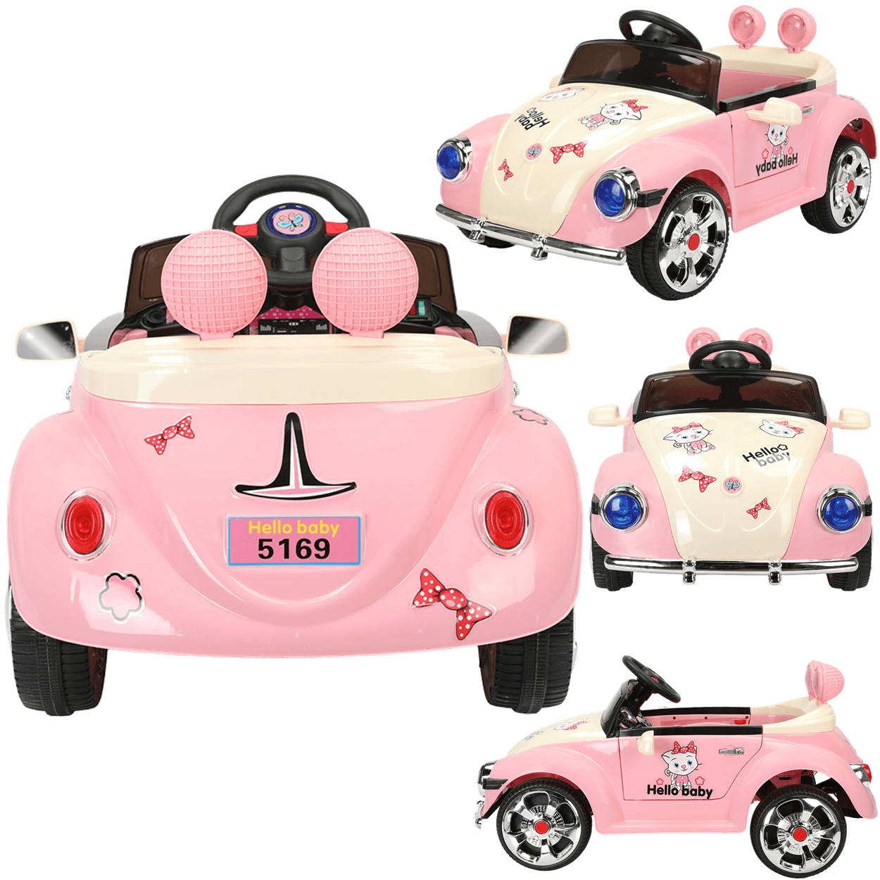 Carro Eletrico Bang Toys Fusca Rosa Hello Baby 12v Controle - 2