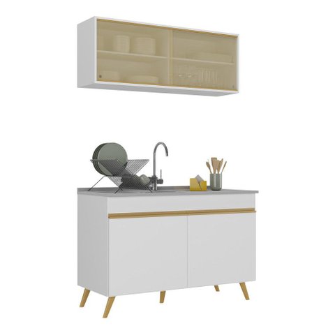 Armário de Cozinha Compacta 120cm Veneza Multimóveis V2140 Branco/Dourado