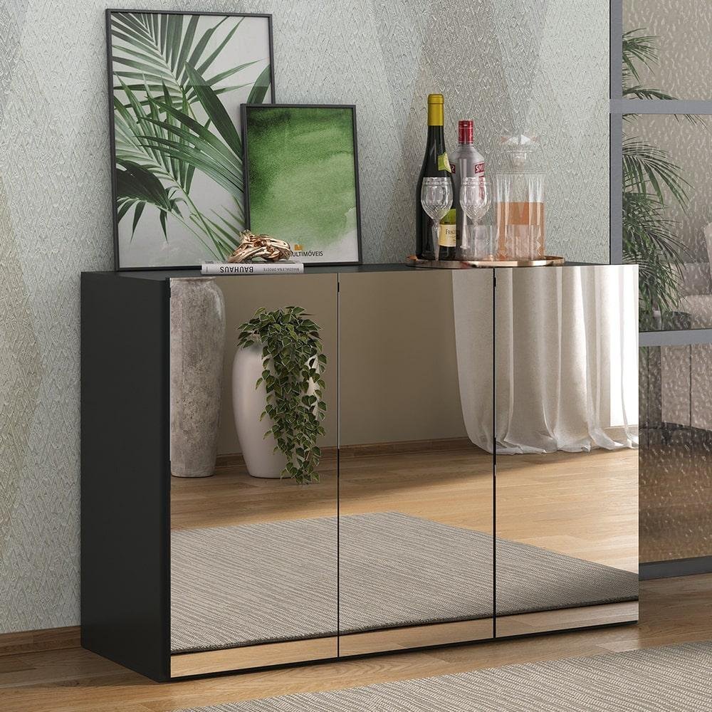 Aparador Buffet 3 Portas com Espelho Vegas Multimóveis MP1011 Preto - 2