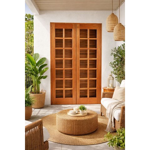 Porta Balcão Abrir/abri 4 Folhas 2,10 (A) X 1,00 (L)  Madeira Maciça de Itauba Cx 14 Cm