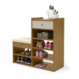 Sapateira Multiuso Hl com Gaveta e Assento Almofadado Cor Cumaru / Off White - 2