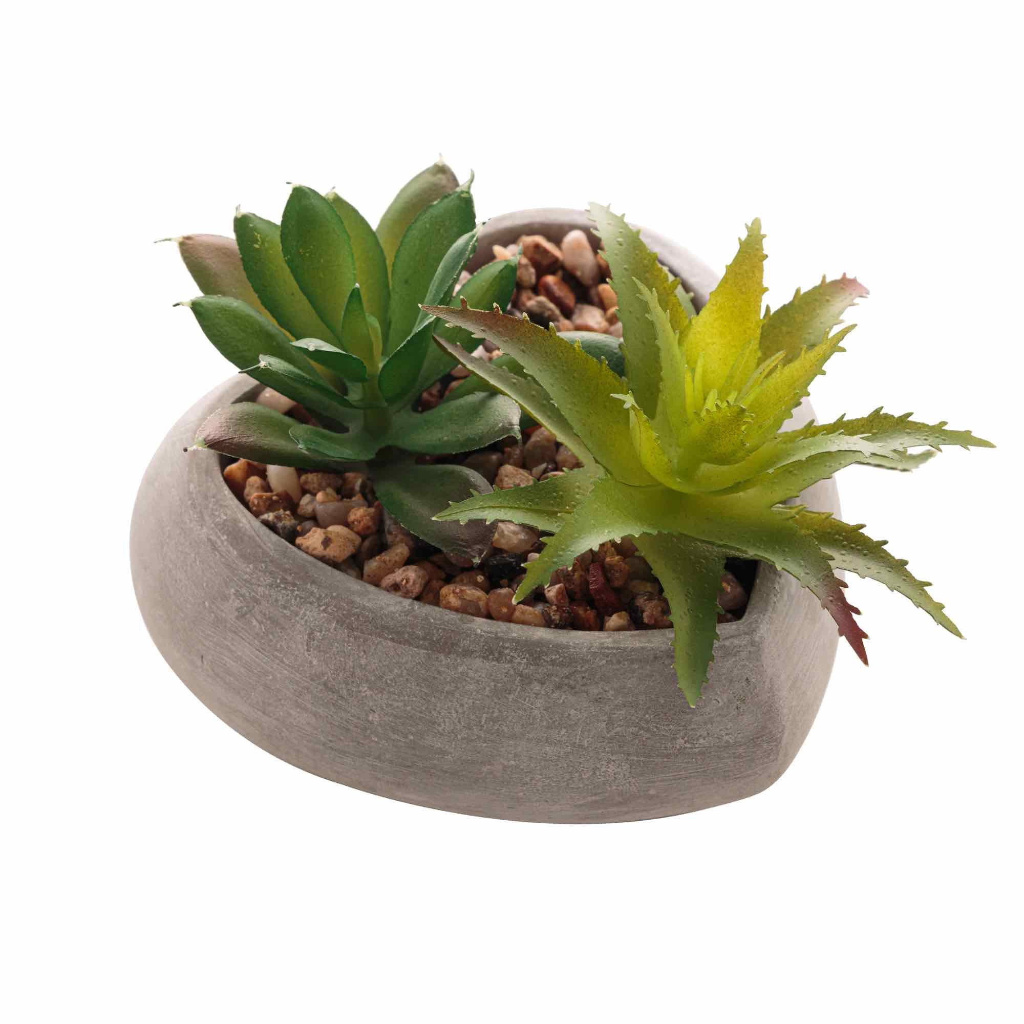 Vaso de Concreto Coração Cinza com Suculenta Artificial 10 x 10 x 8 cm