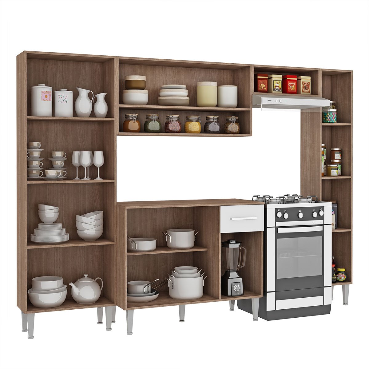 Cozinha Modulada Completa Madri 256x186Cm 4 Peças 11 Portas 1 Gaveta ...