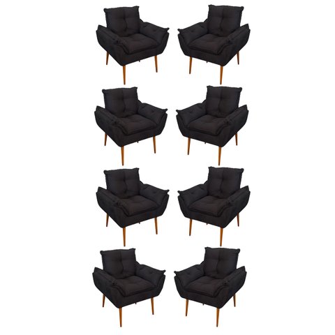 Kit 08 Poltronas Opala Decorativas Sala de Estar Suede Cor:Preta