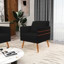 Ver imagem 2 de Kit 02 Poltronas Mari Linho Preto A79 Pés Palito Castanho - D’Rossi