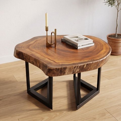 Mesa de Centro Orgânica Madeira Maciça Rústica 68x59cm