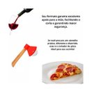 Ver imagem 2 de Cortador Pizza Machadinha Vermelho Fatiador Aço Inox Cabo