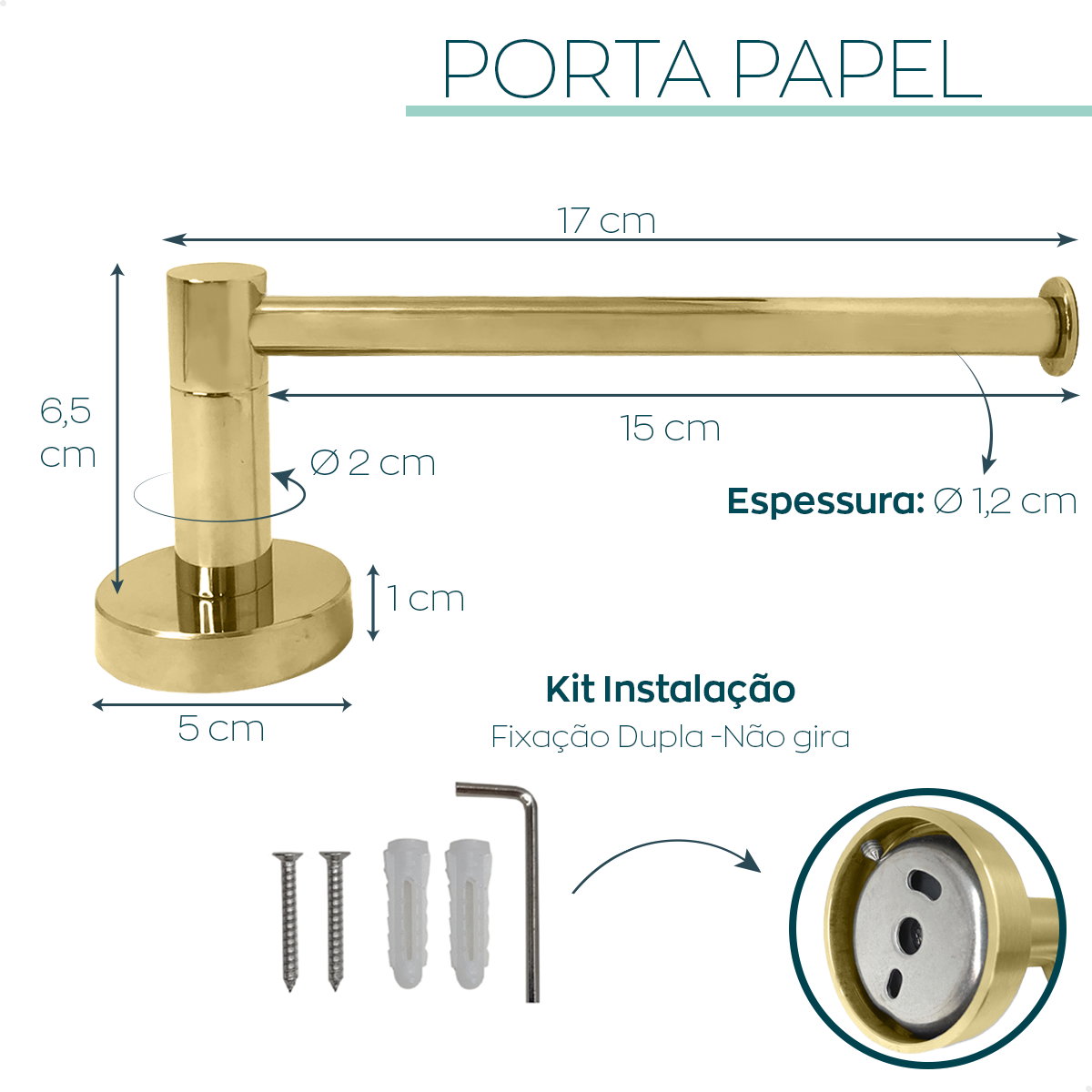 Porta Papel Higienico Dourado Brilhoso Papeleira de Parede Aço Inox Suporte Papel Acessório Banheiro - 4