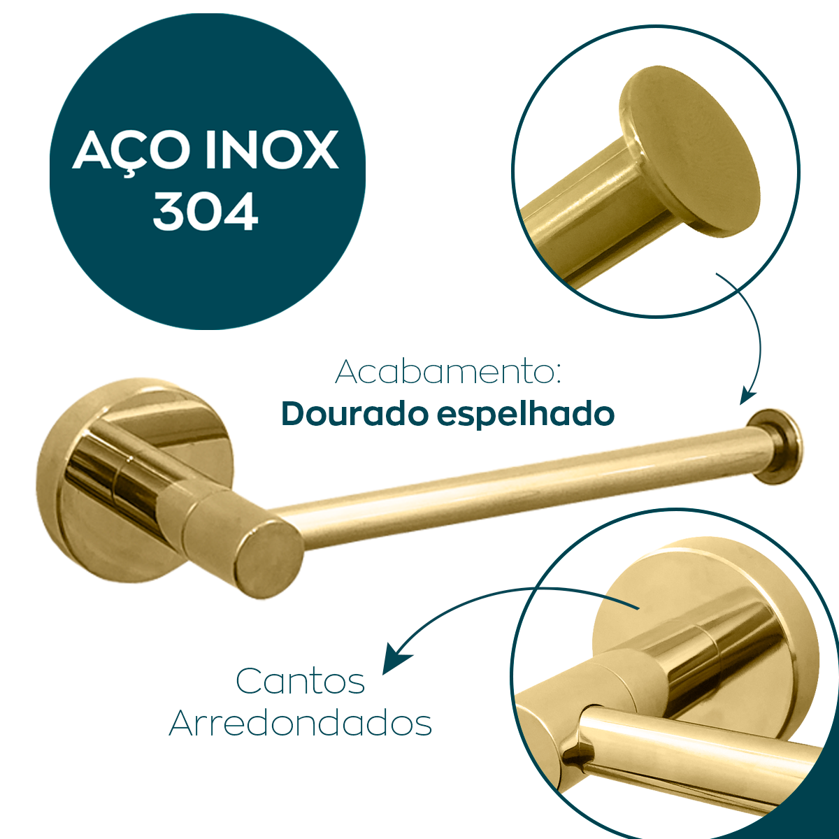 Porta Papel Higienico Dourado Brilhoso Papeleira de Parede Aço Inox Suporte Papel Acessório Banheiro - 3