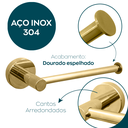 Ver imagem 3 de Porta Papel Higienico Dourado Brilhoso Papeleira de Parede Aço Inox Suporte Papel Acessório Banheiro