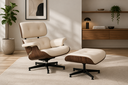 Ver imagem 1 de Poltrona Charles Eames com Puff - Couro Branco - Imbuia