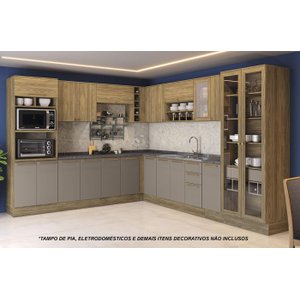 Armário de Cozinha Modulada Completa de Canto 16 Peças 2,89x3,38m 276 Botanic Kappesberg