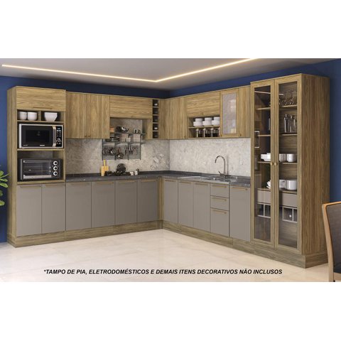 Armário de Cozinha Modulada Completa de Canto 16 Peças 2,89x3,38m 276 Botanic Kappesberg