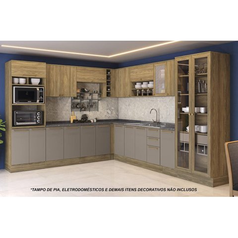 Armário de Cozinha Modulada Completa de Canto 16 Peças 2,89x3,38m Botanic Kappesberg