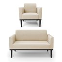 Ver imagem 1 de Sofá Namoradeira com Poltrona Base de Madeira Fixa Preto Marisa Suede Bege - D’Rossi