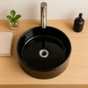 Ver imagem 2 de Cuba Apoio Banheiro Lavabo Redonda Oval 40cm Preta Brilho Brilhante Pia Moderna Estilo Industrial