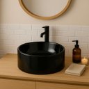 Ver imagem 5 de Cuba Apoio Banheiro Lavabo Redonda Oval 40cm Preta Brilho Brilhante Pia Moderna Estilo Industrial