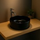 Ver imagem 6 de Cuba Apoio Banheiro Lavabo Redonda Oval 40cm Preta Brilho Brilhante Pia Moderna Estilo Industrial