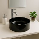 Ver imagem 3 de Cuba Apoio Banheiro Lavabo Redonda Oval 40cm Preta Brilho Brilhante Pia Moderna Estilo Industrial