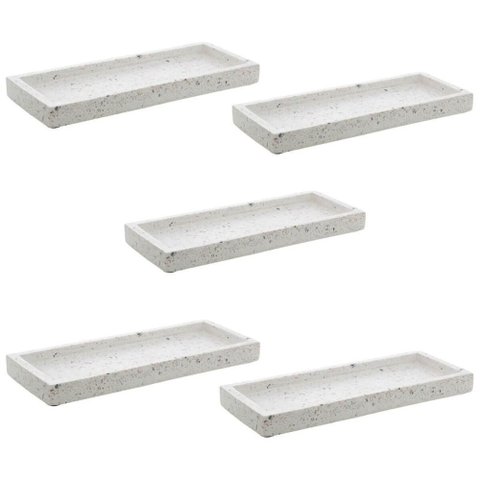 Conjunto 5 Bandejas de Mármore Terrazzo Lyor Retangular 25x10x2cm Aparador Banheiro