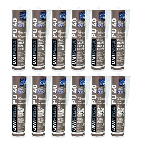 Adesivo Poliuretano Selante Pu 40 Profissional Unipega 12 Peças Preto