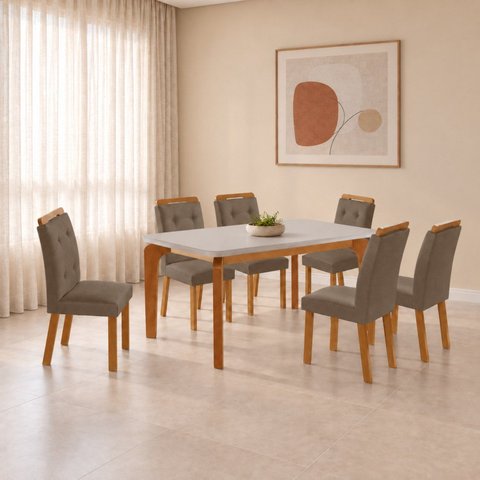 Conjunto de Mesa de Jantar Dublin 180 Tp MDF Vidro Canto Copo 6 Cadeiras Valentina