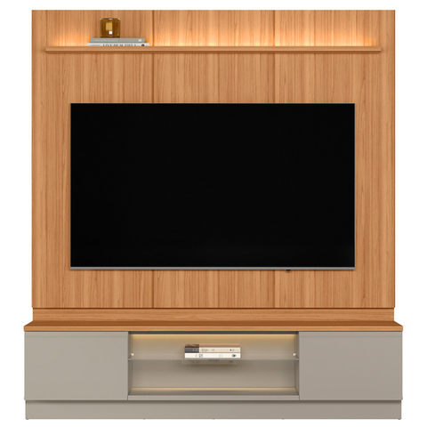 Rack Bancada com Painel para TV de até 85" 2 Gavetas Magnata Canela/Gris