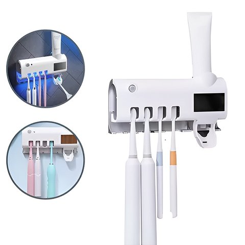 Porta Escova de Dente com Esterilizador Uv e Aplicador Automático de Pasta Dental Recarregável