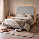 Ver imagem 2 de Cama Box Base Queen com Cabeceira Zaya 158x198 Flutuante Estilo Japonesa Linho Cinza - Desk Design