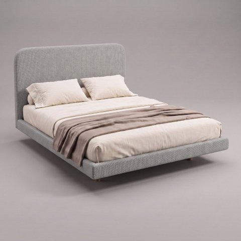 Cama Box Base Queen com Cabeceira Zaya 158x198 Flutuante Estilo Japonesa Linho Cinza - Desk Design