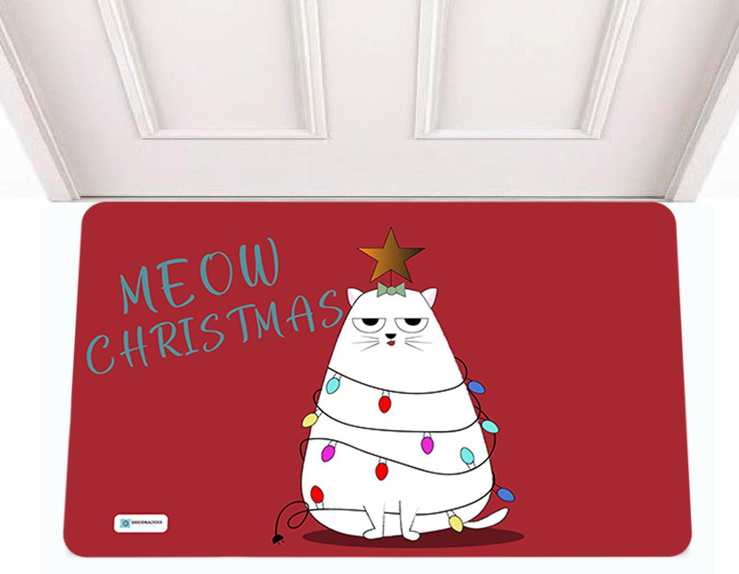 Tapete Para Porta Avulso Natal Meow Christmas 40cm x 60cm Único - 2