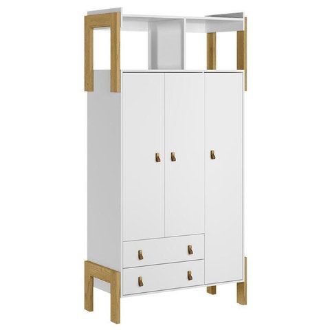 Berço Americano 4300 e Guarda Roupa Infantil 4375 Fantasia Branco Acetinado com Colchão Ortobom