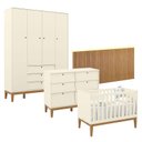 Ver imagem 1 de Quarto de Bebê Unique 4 Portas com Cômoda 6 Gavetas e Painel Ripado com Led Off White Eco Wood - Mat