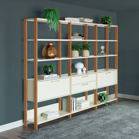 Estante 2 Portas 2 Gavetas Off White Freijó 216x32x185 cm Dalla Costa
