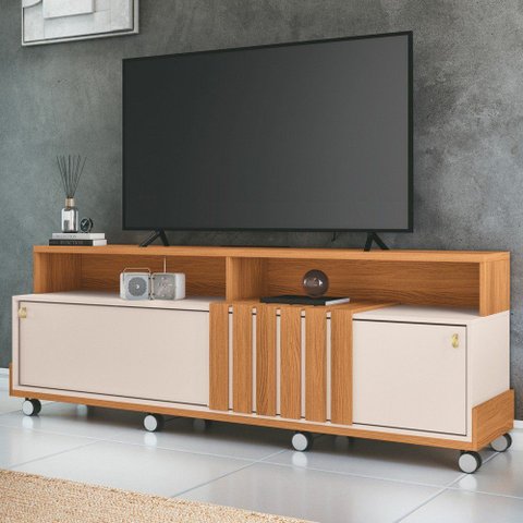 Rack Bancada para Tv 70 Pol com Rodízios Analu H01 Off White/cinamomo - Mpozenato