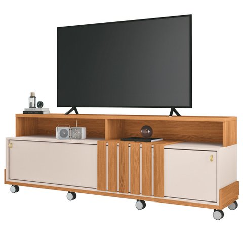 Rack Bancada para Tv 70 Pol com Rodízios Analu H01 Off White/cinamomo - Mpozenato